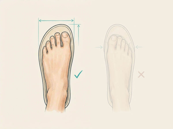 Wide toe box barefoot shoe allowing natural toe splay and foot-shaped design